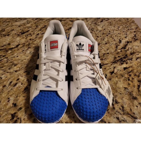 Adidas Superstar J x LEGO White/Black/Blue Size 5.5y New - Picture 3 of 6
